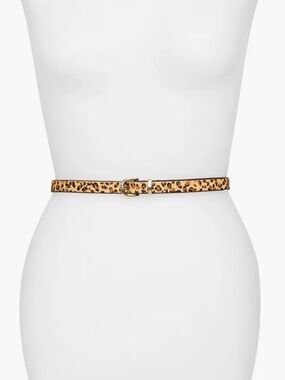 Halogen Trouser Fit Leopard Haircalf Belt Gold Buckle Animal Print Waist Belt